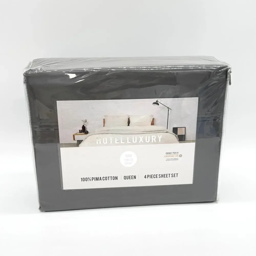 Hotel Luxury QUEEN 4p Sheet Set Dark Gray 100% Pima Cotton 1000 Thread Count NEW